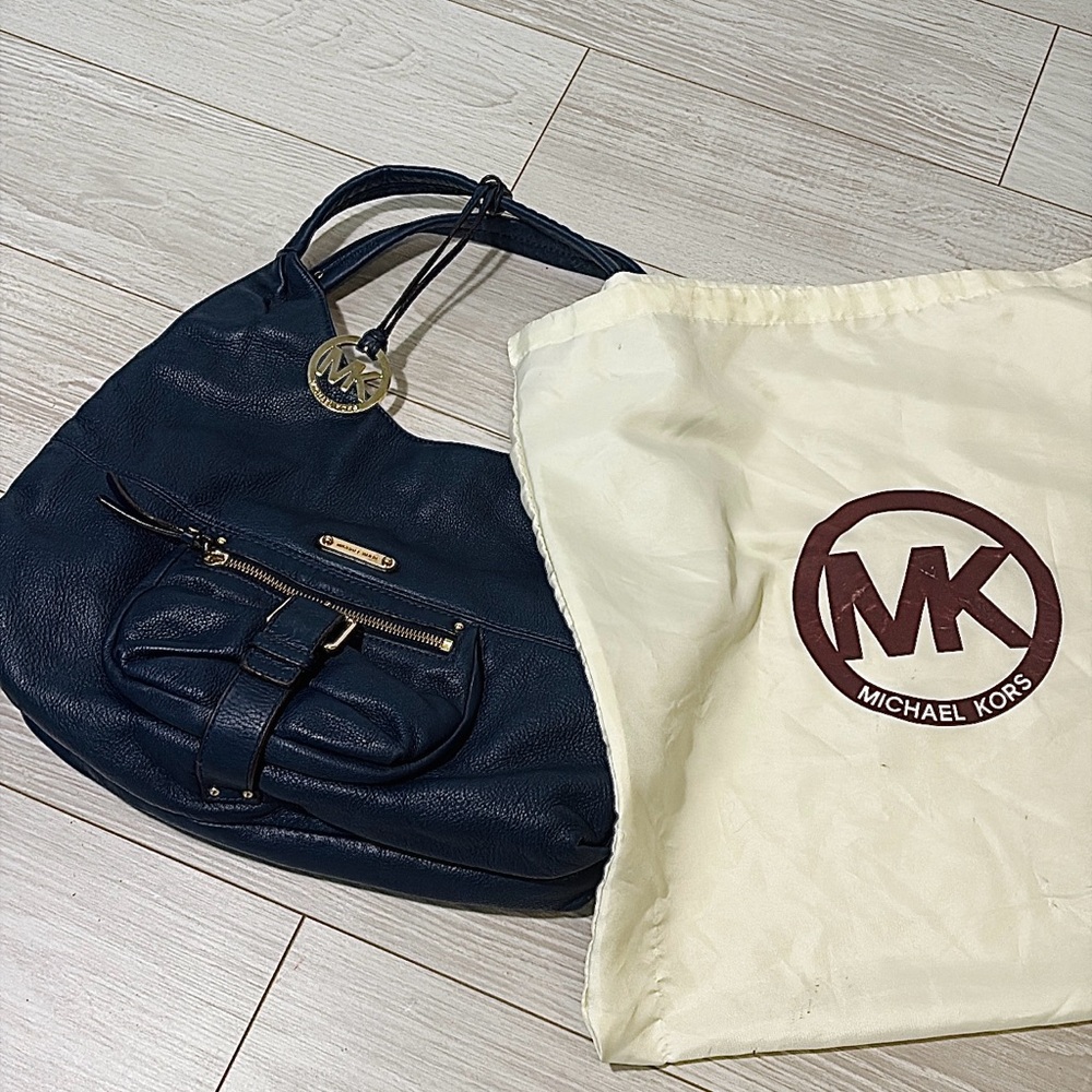 Michael Kors Navy Hobo Bag with Logo Charm